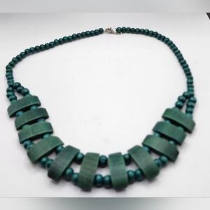 Wood bead necklace Teal Green Turquoise Blue 22" 2" Inch Extender Lightwieght